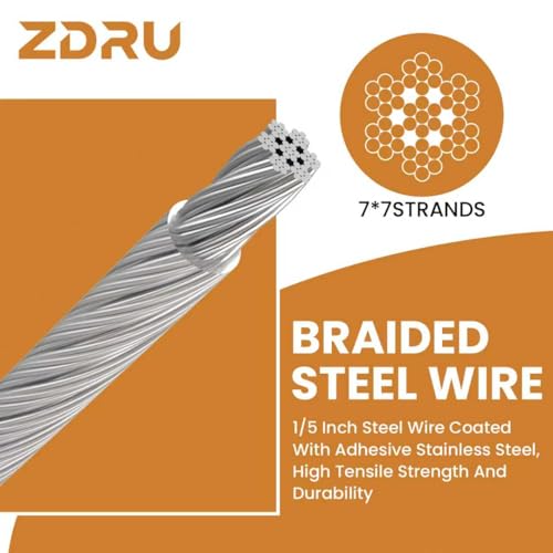 10FT 5mm Stainless Steel Security Cable Lock, Steel Coated Braided Double Loop Flexible Wire Rope for Bicycles, Luggage, Gates & Outdoor Equipment (1 Pack) - size: 10FT 5mm