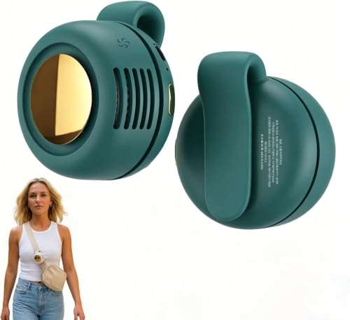 Clip-On Fan for Shirt, Mini Wearable Waist Fan with 3 Speeds, USB Rechargeable Bladeless Personal Fan, 360° Rotatable Hands-Free Fan for Travel, Outdoor & Office (Green) - color: Green
