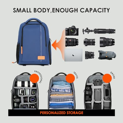 TARION Camera Backpack for Photographers Compact 15L, TB04 Blue | 15 Inch Laptop Compartment, Side Access Quick Draw, Anti-theft Hidden Pocket, Tripod Holder, Rain Cover, Travel-Friendly - color: Blue