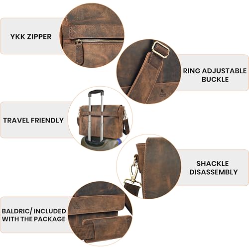 Genuine Leather Messenger Bag-16'' Satchel Shoulder Bag for Men & Women, Crossbody Work Bag for Travel, Office, and Daily Use - color: Brown