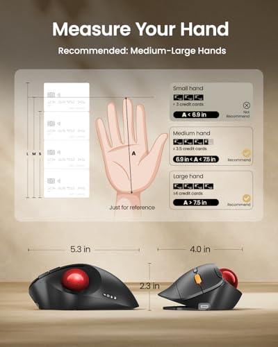 ProtoArc EM02 Wireless Trackball Mouse, Ergonomic Thumb Ball Control, Red | 0/15° Adjustable Angle for Different Wrist Positions, Connect 3 Devices Via Bluetooth/2.4G USB-A, Rechargeable Battery - color: Red