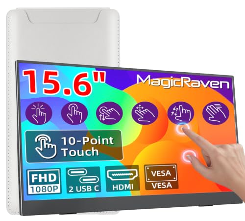 15.6'' Portable Monitor Touchscreen 10 Point 1080P IPS External Touchscreen Monitor for Laptop, USB-C HDMI Second Portable Screen Travel Monitor with 2 Speakers VESA for Mac Window PC Phone PS5（Touch）