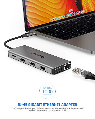 TOTU 13-in-1 USB-C Hub with Ethernet, 4K HDMI, VGA, PD, SD/TF Cards Reader, Mic/Audio Docking Station for MacBook Pro Air XPS and Other USB-C Laptops