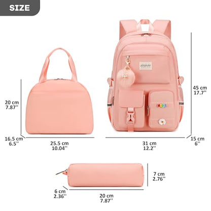 abshoo School Backpack for Girls Bookbag with Lunch Bag Teen Girls School Bag Travel Daypack (Peach Pink) - color: Peach Pink