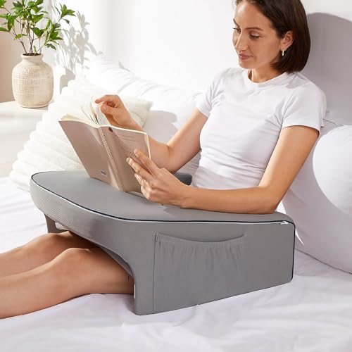 cooloo8 Reading Pillow for Bed, Gaming Pillow for Lap, Petite Adults, Teens Arm Rest Pillow, Memory Foam Lap Desk Pillow for Reading, Working, Playing, Crocheting in Bed Couch(Grey) - color: Grey, size: Small