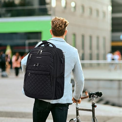 KROSER Travel Laptop Backpack 17 Inch Large Computer Backpack Water-Repellent Daypack with USB Charging Port RFID Pockets for Work/Business/College/Men/Women(Quilted) - color: Quilted Black