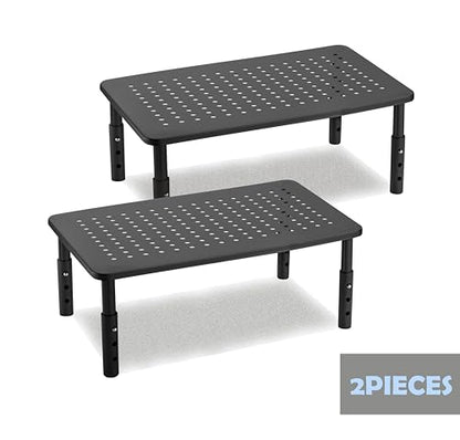 Monitor Stand for Desk Monitor Riser, Adjustable Laptop Riser, Desk Organizer Desktop Printer Laptop Storage Shelf, Mesh Metal Computer Item Stand (2 Pieces)(14.5" Lx9.3 W/Piece) - size: 2 pieces
