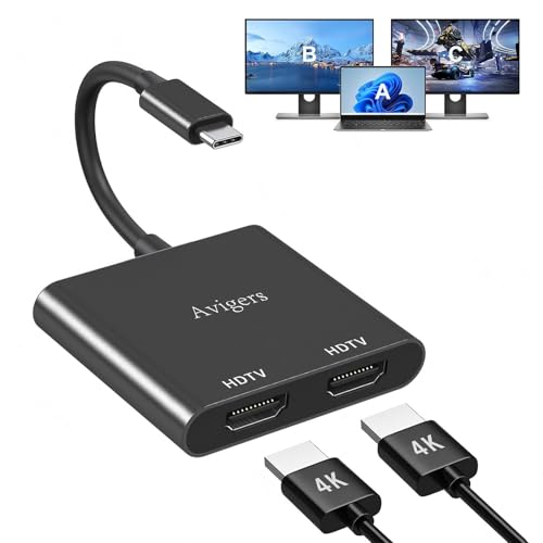 (2 in 1) USB C to Dual Hdmi Adapter for 2 Monitors, (MST is not Support on MacOS, MacOS Allows Monitor Display 2 Separate Screens, Windows Allows Monitor Display 3 Separate Screens) - color: Black, size: 2 In 1 USB C to Daul HDMI Adapter