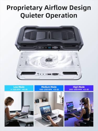 llano V11 Pro Laptop Cooling Pad, Gaming Laptop Cooler RGB Laptop Fan | Laptop Cooling Stand with 4.7 Inch Turbofan, for 14-17.3in Laptop, Adjustable Speed, Dustproof, 3-Port USB Hub,Black & Gray - color: Black & Gray