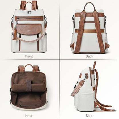 Laptop Backpack for Women 15.6 inch,Travel Leather Backpack Purse Nurse Teacher Carry on Backpack Computer Bag,Professional Water-Resistant College Business Work Casual Daypack,Beige with Brown - color: Beige With Brown