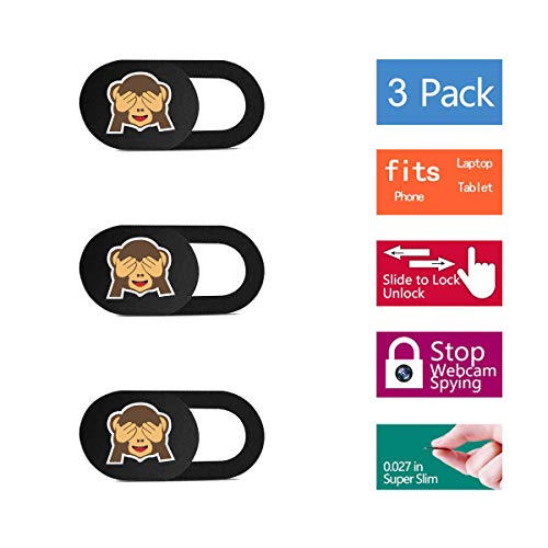 SIREG Webcam Cover Ultra Thin - Web Camera Cover fits Laptop,Tablet,Computer, Smartphone, Protect Your Privacy and Security,Strong Adhesive (Monkey-Black & 3 Pack) - color: Monkey-Black & 3 pack