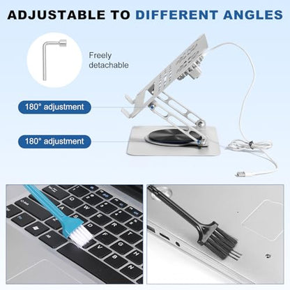 Laptop Cooling Stand with 2 Detachable Fans, 360° Rotating Adjustable Laptop Stand, Carbon Steel Ergonomic Laptop Riser, Anti-Slip Base for 10-17.3" Notebook MacBook, Office Home Gaming - color: Silver
