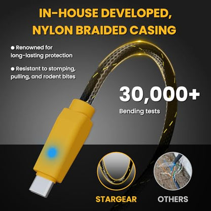 Starlink Mini Cable 6.5FT, 16AWG Starlink Cable with Indicator Light 140W USB C to DC, Braided Wear-Resistant Accessories for Starlink Work with 20V/100W, 28V/140W PD Power Source (Yellow) - size: Yellow Braided 6.5FT with LED
