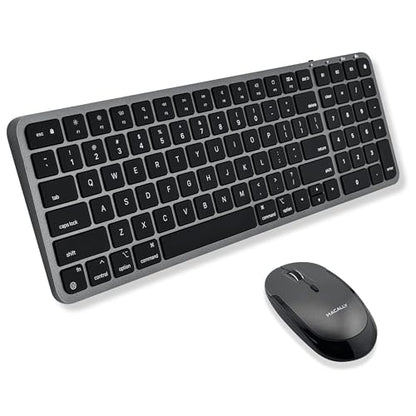 Macally Bluetooth Mac Keyboard and Mouse (Compact, Multi Device, Rechargeable) - Wireless Apple Keyboard and Mouse Combo - for Mac mini/Studio, MacBook Pro/Air, iMac, iPad, iPhone - Space Black - color: Space Black