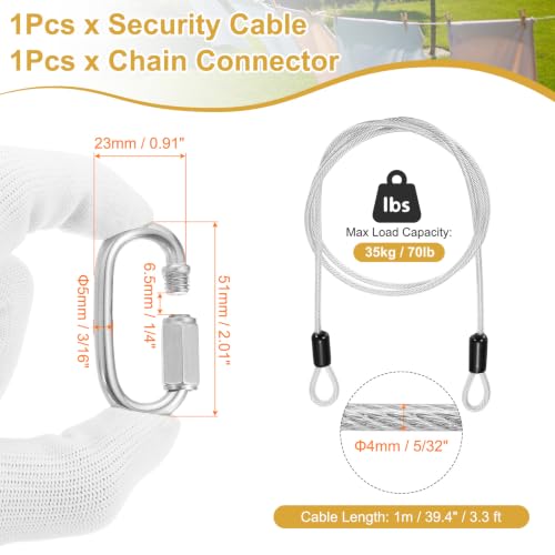 PATIKIL Security Cable Lock (5/32" Dia 3.3ft, Clear) Vinyl Coated 304 Stainless Steel Double Loop Flexible Wire Rope Safety Cable with Quick Links Locking Connectors - color: Clear, size: 5/32" x 3.3ft