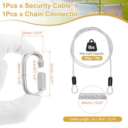 PATIKIL Security Cable Lock (5/32" Dia 3.3ft, Clear) Vinyl Coated 304 Stainless Steel Double Loop Flexible Wire Rope Safety Cable with Quick Links Locking Connectors - color: Clear, size: 5/32" x 3.3ft