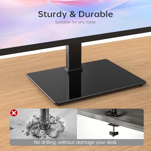 Vertical Dual Monitor Stand for 13-32 Inch Monitors, No Clamp, Freestanding | Supports 44 lbs/Arm | Tempered Glass Base | ±25° Swivel | -5° to +10° Tilt | 8 Height Options | VESA 75×75/100×100 mm - size: Dual Monitor Stand