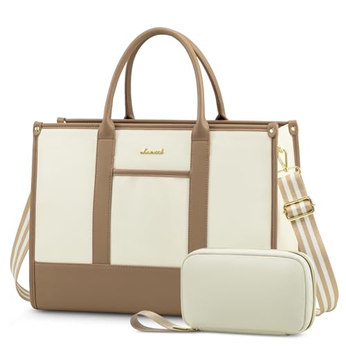 LOVEVOOK Laptop Tote Bags for Women Canvas Work Bag 15.6 inch Large Professional Teacher Purse Lightweight Computer Bag Briefcase Business Office, Beige-nude - color: Beige-nude, size: 15.6inch