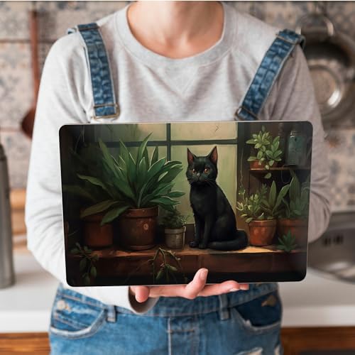 Universal Laptop Skin Sticker with 2 Wrist Pad Skins, Waterproof Scratch Resistant Vinyl Laptop Cover Decal, Cut to Fit for 11–15.6 Inch MacBook HP Dell Lenovo, Black Cat on Window Sill - color: Black Cat on Window Sill