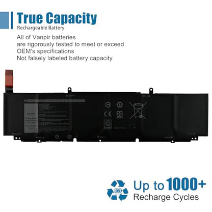 XG4K6 Laptop Battery for Dell XPS 17 9700 9710 9720 9730 Precision 5750 5760 5770 Series P92F P92F001 P92F002 P92F003 01RR3 001RR3 F8CPG 0F8CPG 5XJ6R KVPMY 0YY3V 01AV407 01AV408 11.4V 97Wh - size: 12.98*3.17*0.32 inch XG4K6