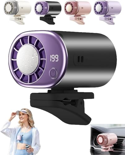 2026 Car Clip on Fan with LED Display, USB Rechargeable Battery Powered Gadget, Portable 360° Rotation Adjustable 199 Speeds Truck Tent (Black) - color: Black