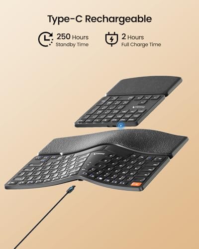 ProtoArc Wireless Ergonomic Keyboard with Separate Number Pad | 2.4GHz with USB Receiver, Hard Wrist Rest, Split Design, Rechargeable, for Windows PC/Laptop/Desktop