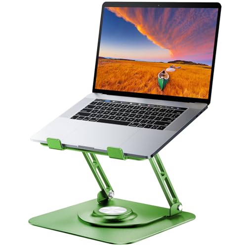 JOYEKY Laptop Stand for Desk, Adjustable Computer Stand with 360° Rotating Base, Ergonomic Laptop Riser for Collaborative Work, Foldable & Portable Laptop Stand, fits for All 10-16" Laptops - color: Green