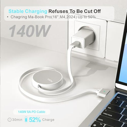 140W USB-C to Magnetic 3 Cable,5.3FT Compatible with Magsafe 3 Cable for MacBook Air 2024 M3 13/15inch, 2023/2022 M2, Pro 2024/2023 M4/M2 Pro & Max 14" 16", 2021 M1 & Max 14" 16" White - color: pearl white