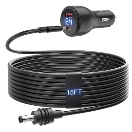 Starlink Mini Car Adapter 15FT Starlink Mini Cable Accessories PD 100W Fast Charging USB C Car Charger DC 12V 24V Cigarette Lighter Power Adapter with Digital Display for Cars RVs Trucks Yachts - size: 15FT