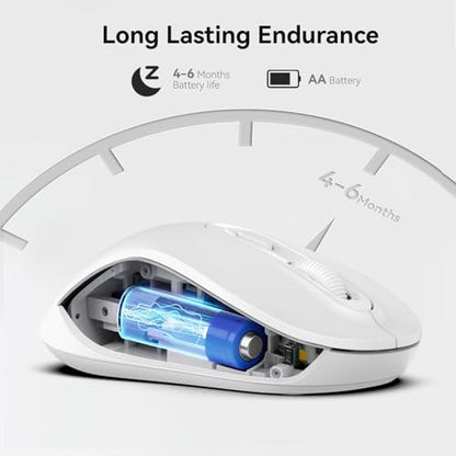Wireless Mouse, 2026 New Model, Silent Click Ergonomic Design, Portable, 4 Buttons, Adjustable DPI (800/1200/1600), for Laptop/PC/Office (White) - color: white