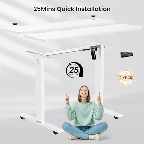 farexon Electric Standing Desk Adjustable Height, 63x24 Inches Stand up Desk with Rolling Wheels, Mouse Pad,Home Office Writing Gaming Computer Workstation Table(White) - color: White, size: 63 x 24''