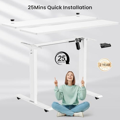 farexon Electric Standing Desk Adjustable Height, 63x24 Inches Stand up Desk with Rolling Wheels, Mouse Pad,Home Office Writing Gaming Computer Workstation Table(White) - color: White, size: 63 x 24''