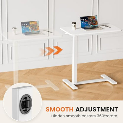 Mobile Standing Desk with Wheels, Rolling Laptop Table, Adjustable Overbed Table for Hospital & Home Use, Compact & Sturdy, Modern White
