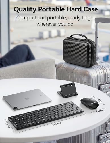 TECKNET Foldable Bluetooth Keyboard and Mouse Combo, Wireless Keyboard Mouse, Rechargeable 2.4G & Dual Bluetooth Travel Keyboard Mouse Set for Business Travel, Compatible with Windows/Mac/iOS/Android