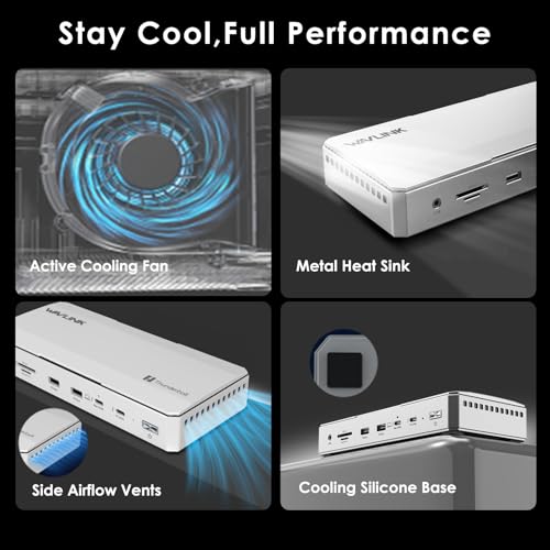 WAVLINK Intel EVO Certified TBT5 Dock, 120Gbps, 140W PD, 8K, USB-A, Cooling | Thunderbolt 5 Docking Station hub TB5 Dock 8K Display 140W Max Charging 4X USB-A 3.2 TBT 5/4 Laptops laptop cooling system
