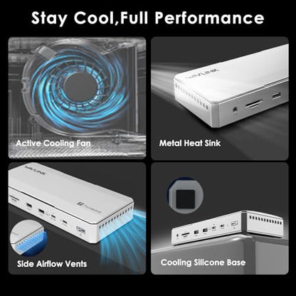 WAVLINK Intel EVO Certified TBT5 Dock, 120Gbps, 140W PD, 8K, USB-A, Cooling | Thunderbolt 5 Docking Station hub TB5 Dock 8K Display 140W Max Charging 4X USB-A 3.2 TBT 5/4 Laptops laptop cooling system