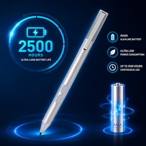 Pen for Surface Pro 11/10/9/8/X, Surface Laptop/Book/Go/Studio, Kobo | Palm Rejection, 1024 Pressure, 2500H Battery Life Active Stylus Pencil for Student Note-Taking & Artist Business Drawing - color: Silver