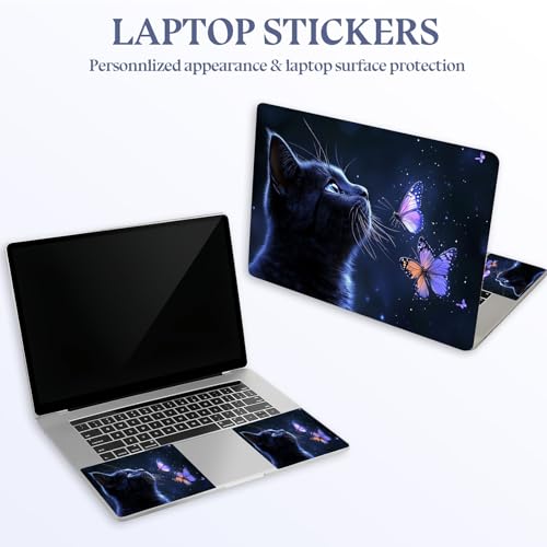 Universal Laptop Skin Sticker Decal,15.6 Inch Laptop Vinyl Cover for 13" 14" 15.6" Laptop,Scratch-Resistant Waterproof Protector Wrap,Reusable with Wrist Pads,Black Cat Butterfly - color: Black Cat Butterfly