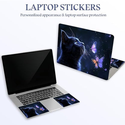 Universal Laptop Skin Sticker Decal,15.6 Inch Laptop Vinyl Cover for 13" 14" 15.6" Laptop,Scratch-Resistant Waterproof Protector Wrap,Reusable with Wrist Pads,Black Cat Butterfly - color: Black Cat Butterfly