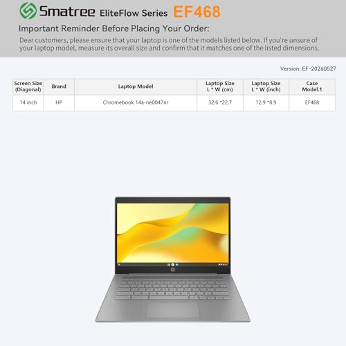 Smatree EliteFlow Laptop Case for 14 inch HP Chromebook 14a-ne0047nr | for 14 inch HP Chromebook 14a-ne0047nr,with Accessory Pocket(EF468) - size: 2.08| for HP 14" Chromebook 14a-ne0047nr(EF468)