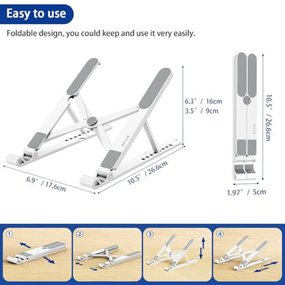BESIGN LS01 Pro Ergonomic Laptop Stand, Plastic Laptop Riser, Portable and Adjustable Notebook Computer Holder Compatible with 10-14" Laptops (White) - color: White
