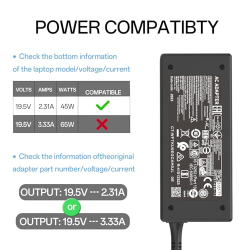 45w Smart ac Adapter Fit for HP 741727-001 721092-001 719309-001 TPN-CA14 L25296-002 Stream11 13 14 Pavilion 14 15 Elitebook G3 G4 ProBook G2 G3 G4 13252 19.5V 2.31A Power Charger Cord with Blue Tip
