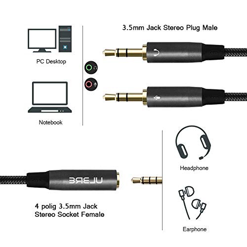 Headphone Splitter for Computer 3.5mm Female to 2 Dual 3.5mm Male Headphone Mic Audio Y Splitter Cable Microphone Stereo Jack Earphones Port Cord Gaming Headset to PC Laptop