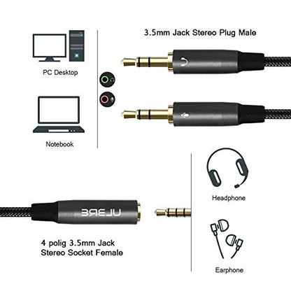 Headphone Splitter for Computer 3.5mm Female to 2 Dual 3.5mm Male Headphone Mic Audio Y Splitter Cable Microphone Stereo Jack Earphones Port Cord Gaming Headset to PC Laptop