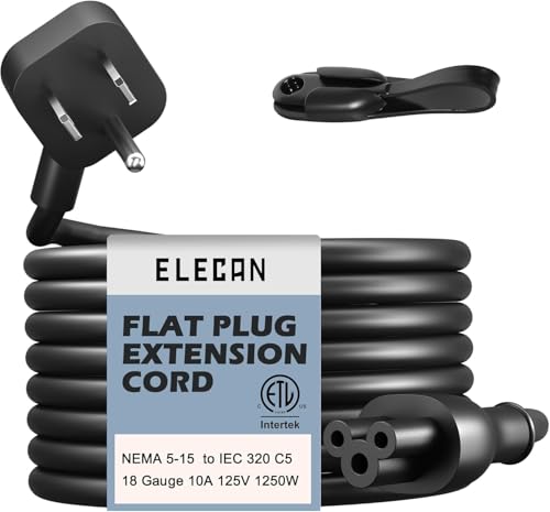 Elecan 45 Degree Angled Flat Plug Mickey Mouse Replacement Laptop Power Cord 20 Ft, Seamless 5-15P to IEC 320 C5 3-Prong Universal AC Cable for PC Notebook Printer Dell HP TV, 18AWG, ETL+ Organizer - size: 20FT, style: Angled to Straight