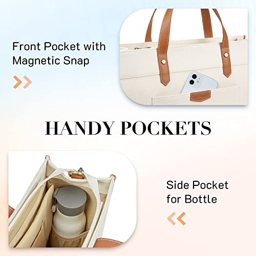 Missnine Laptop Tote Bag Canvas Laptop Bag 15.6 inch Work Shoulder Bags Casual Briefcase Handbag for Travel, Office, College - color: Brown+beige