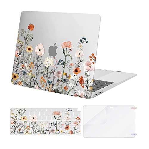 MOSISO Compatible with MacBook Air 13 inch Case M1 2022-2018, Transparent | Retina Display, Plastic Garden Flowers Hard Shell&Keyboard Cover&Screen Protector, Release A2337 M1 A2179 A1932 - color: Transparent