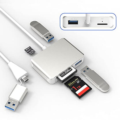 XQD Card Reader, USB 3.0/USB C to XQD/SD/TF Card Reader, 5 in 2 USB 3.0 Card Adapter Read 3 Cards for SD(HC/XC),TF, Sony G Series, Lexar USB Mark Card, Compatible for USB A/USB-C Laptop