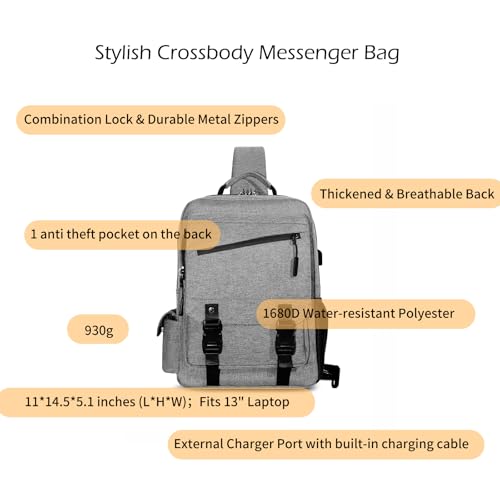 Crossbody Messenger Bag for Men: 13L Multi-pocket Satchel Sling Bags - color: Grey