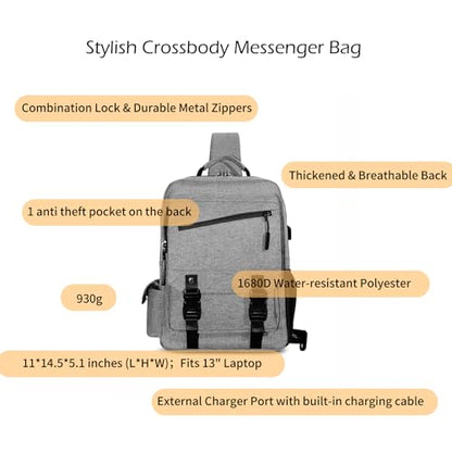 Crossbody Messenger Bag for Men: 13L Multi-pocket Satchel Sling Bags - color: Grey